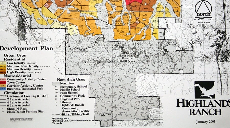 Development plan map for Highlands Ranch